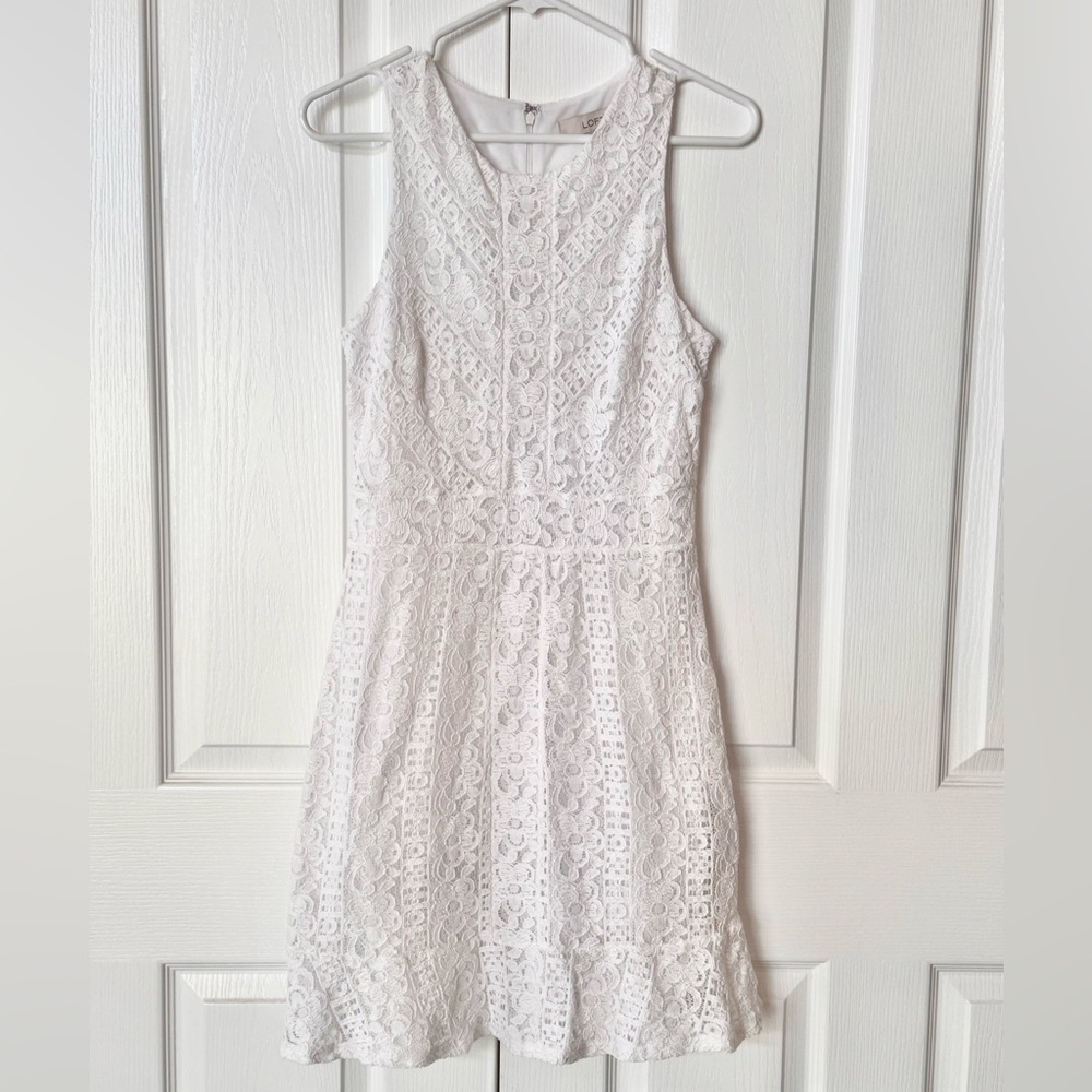 LOFT White Lace Lined Ruffled (bottom) Dress